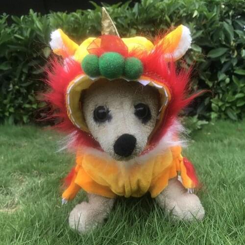 Winter New Year Spring Festival Dog Coat Chinese Lion Dancing Design Costume Tang Suit Lovely Comfortable Warm Pet Clothes