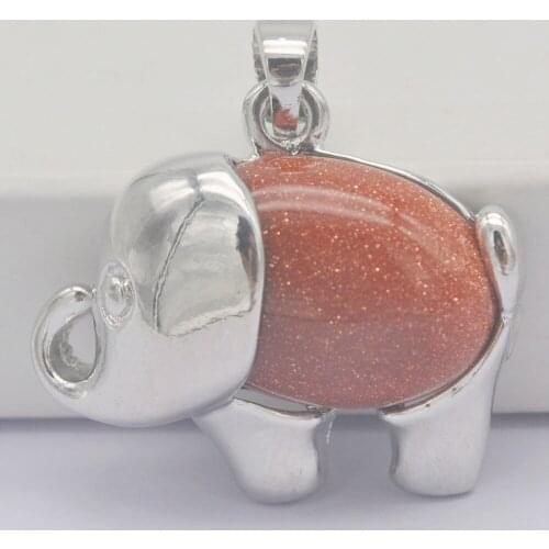 Golden Sandstone Stone GEM Pendant Elephant Animal Jewelry For Woman Gift S3252