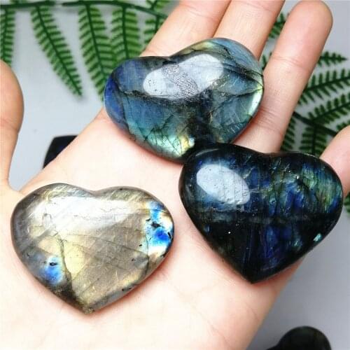1pcs 3-4cm Natural Labradorite Heart Moonstone Positive Energy Reiki Gems Crystal Heart Healing