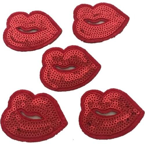10pcs Small Red lips Sequined Iron on Patches for Shoes Hats Bags DIY Sewing