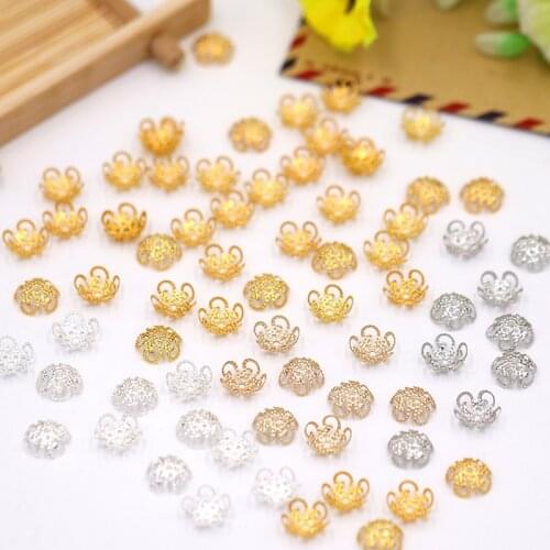100 pieces/lot 11mm Gold color Metal Filigree Flowers Slice Beads Caps Jewelry Setting DIY Components Findings