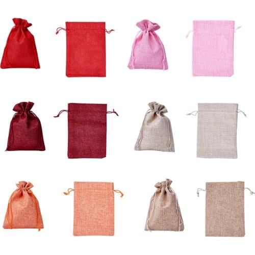 30pc Polyester Imitation Burlap Packing Pouches Drawstring Bags Mixed Color 180x130mm For Jewelry Beads Gift Package