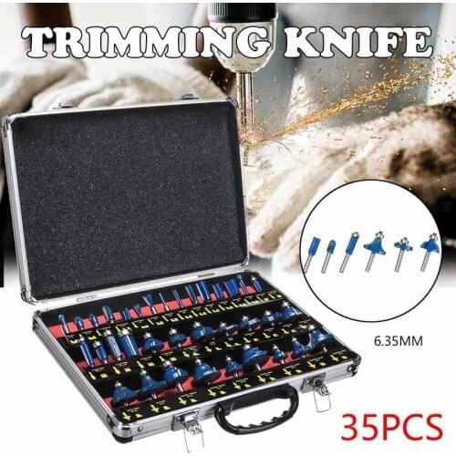 35PCS 1/4 Inch 6.35mm Wood Milling Cutter Shank Router Bit Set Trimming Machine Tool for Electric Trimmer Wood Work Cutting Kit