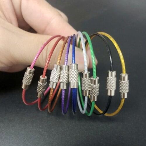 5pcs Stainless Steel Wire Keychain Ring Key Keyring Circle Rope Cable Loop Outdoor Camp Luggage Tag Screw Lock Gadget 1.5*150mm
