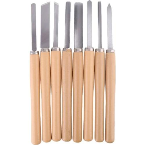 A0KF 8pcs Wood Carving Knife Lathe Chisel Set Turning Tools Woodworking Gouge Skew Parting Spear