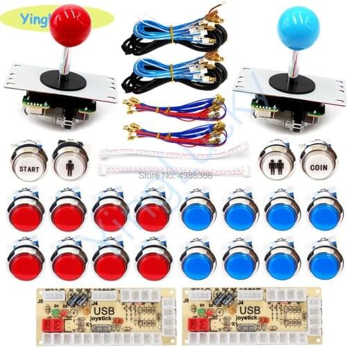 Arcade joysticks 2 Players DIY Kit Zero Delay USB Encoder sanwa Joystick 33mm LED Button PC Mame Raspberry pi 1 2