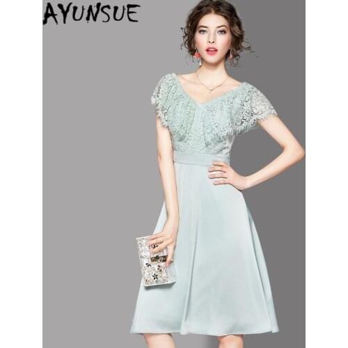 AYUNSUE 2020 Vintage Summer Dress for Women Clothes Elegant Chiffon Lace Ruffle Sexy V Neck Party Dress Long Vestidos 73131