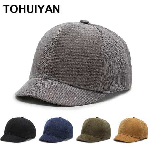 2021 Short Brim Baseball Cap Men Solid Corduroy Dad Hat Autumn Winter Bone Casquette Homme Streetwear Hip Hop Caps For Women