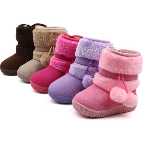 Girls Boots Winter Boys Kids Boots Warm Cotton Plush Inside Children Snow Boots Anti-slippery Fur Ball Pendant Cute Boots 21-35
