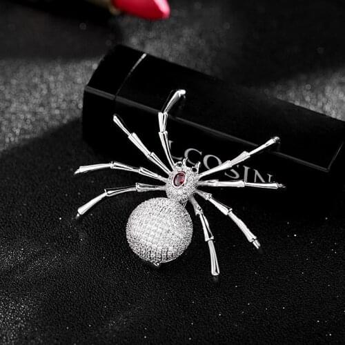 2021 New Delicate Cubic Zirconia Vintage Spider Brooches for Women Men Coat Accessories Brooch Animal Insect Pins Jewelry Broche