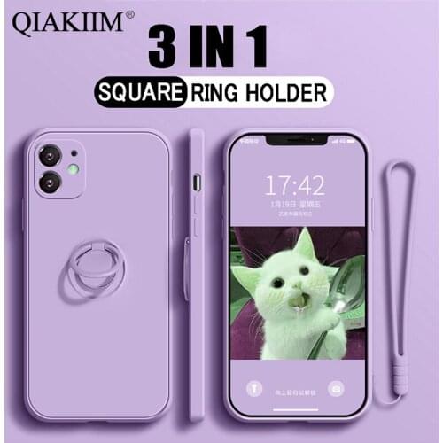 Magnetic Ring Kickstand Case For iPhone 12 Mini 11 Pro Max X XS XR 8 7 6 S Plus SE Cover Soft Square Liquid Silicone Phone Cases