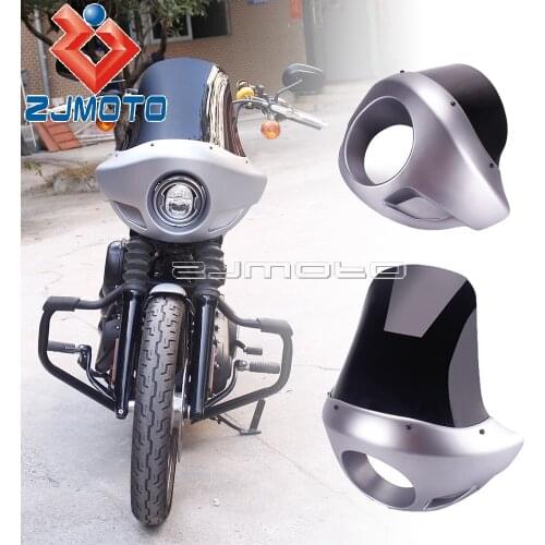 For Harley 883 1200 XL Dyna Sportster FXR XLCH Silver Tall/Short Motorcycle ABS Headlight Fairing W/ Windshield Front Fork Mount