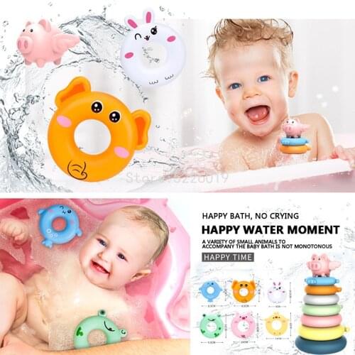 Bath Toys Rainbow Tower Stacking Cup Toys Colorful Baby Early Educational Intelligence Boat-shaped Stacked Cup Folding Tower Toy