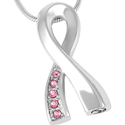 IJD8161 Crystals inlay ribbon shaped memorial urn necklace cremation pendant 316L stainless steel funeral urn ashes holder