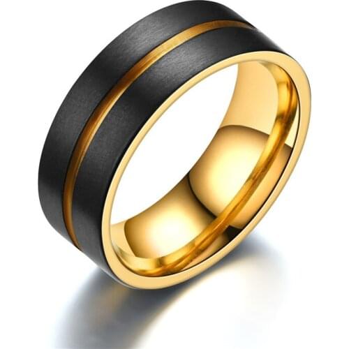 Black gold ring mens trendy personality tungsten gold simple retro index finger single noble ring