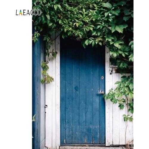 Laeacco Wall Blue Door Green Vine Portrait Scene Photography Background Customize Photographic Backdrops Props For Photo Studio
