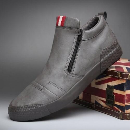 Ebulapn Spring Autumn Mens Vulcanized Loafer Shoes Side Zipper PU Leather High Top Casual Shoes Breathable Light Wearable Flats