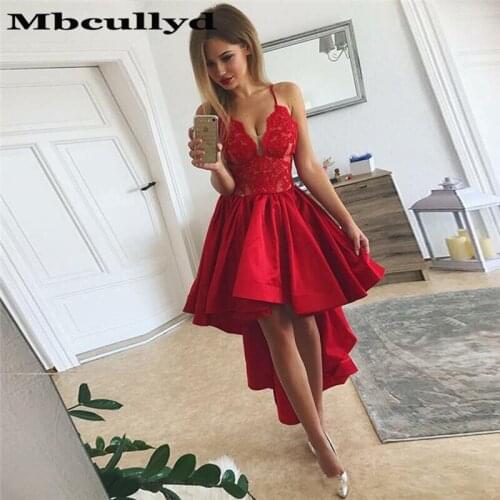 Mbcullyd Red Hi-Low Homecoming Dress 2020 Sexy Spaghetti Backless with Applique Girls Graduation Party Gown Plus Size Gala Dress
