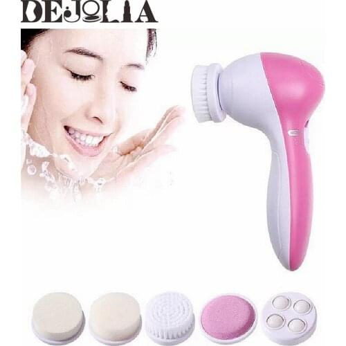 Multifunctional 5 in 1 Electric Facial Cleansing Instrument Silicone Brush Face Deep Cleaning Pore Cleaner Massage Skin Care