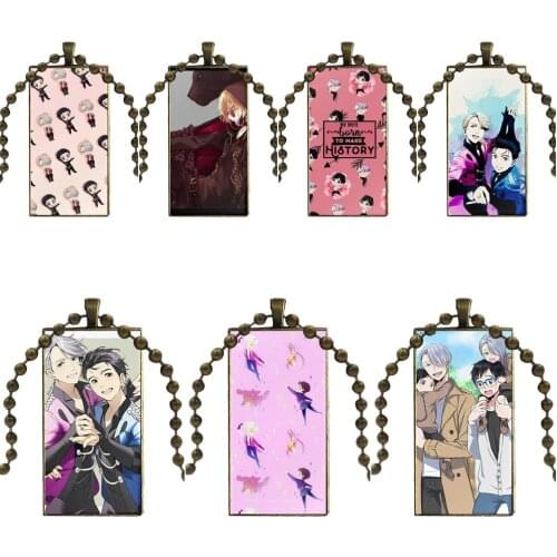 Cartoon Yuri On Ice Anime Hot Selling For Women Girls Handmade Glass Cabochon Pendant Necklace Rectangle Fashion Necklace