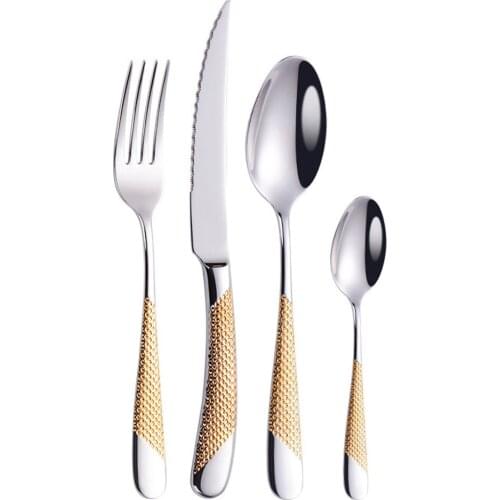 Western Cutlery Set Home Restaurant 304 Stainless Steel Steak Knife And Fork Full Set Of Golden Tableware Tea Spoon Dinnerware