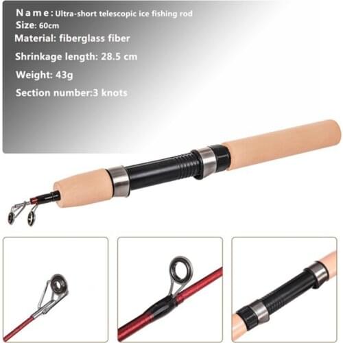 New Ice Fishing Rod Reel For Freshwater Saltwater Winter Super Short FRP Fiber Lightweight Retractable Telescopic Pole Wheel