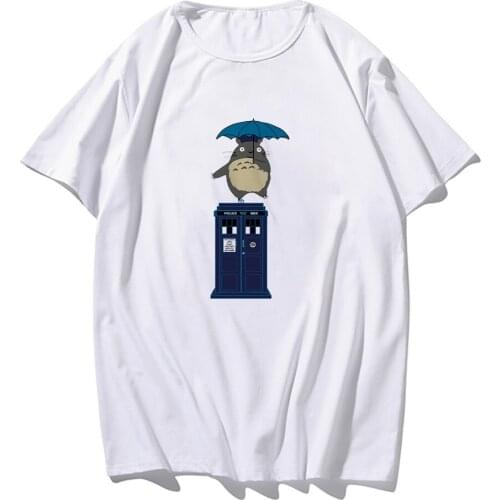 New Womens White Tshirt Harajuku Doctor Tardis Totoro Printed Blouses Vogue Pretty Girl Clothing Leisure Female T-shirt Tops