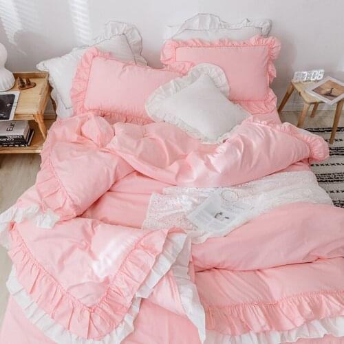 New Korean ruffles Bedding Sets girls Beddingset cotton Bed Linen Duvet Cover Bed Skirt Pillowcase lace bed cover/bed Sets