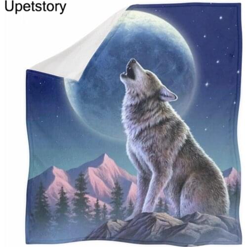 Upetstory Wolf Moon Animal Print Blanket Microfiber Soft Throw Blankets for Adult Plush Throw Blanket Fleece Blanket Quilt Queen