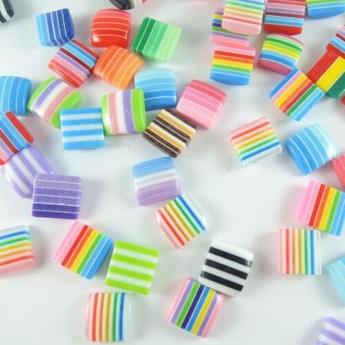 50pcs 10*10mm Half Striped Square Flat Back Cabochons Mixed color Acrylic Resin Beads DIY jewelry For Scrapbook Craft Decoration