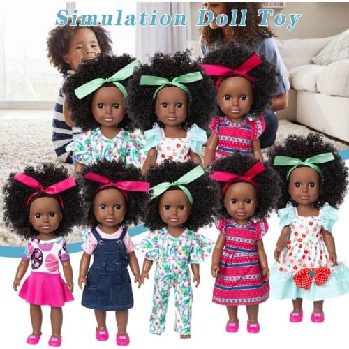 Lovely Infant Black African Doll Gift Black Baby Cute Curly Black 14 INCH Vinyl Baby Doll Toy Dress Playing Boy Girls Presents