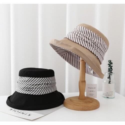 Simple Girl Cotton Spring Summer Sunsahde Bucket Hats Outdoor Beach Sand Caps Female Ultraviolet-Proof Panama British Style Cap