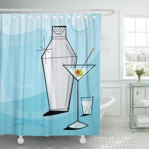 Retro Martini Vignette Shaker and Shot Glass Each Item Shower Curtain Waterproof Polyester Fabric 60 x 72 Inches with Hooks