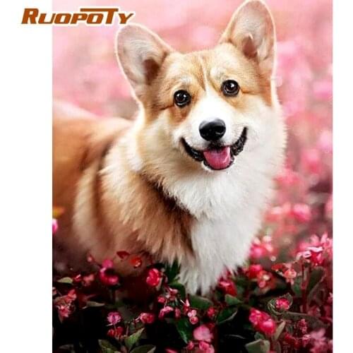 RUOPOTY 60x75cm Frame Painting By Numbers Kits Handmade Dog In Flower Oil Picture By Number Modern Home Wall Decors Diy Gifts