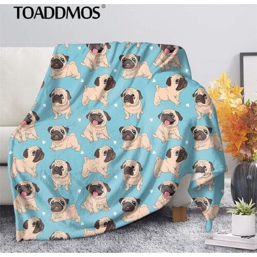 TOADDMOS Pug Love Blue Pattern Print Design Home Textiles Dreamlike Gift Warm Bedroom Throw Blanket on Bed Sofa Bedding Fleece