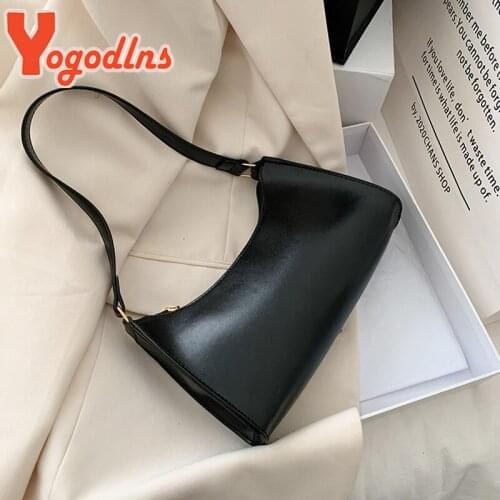 Yogodlns Simple Baguette Bag For Women PU Leather Shoulder Bag 2021 Trendy Armpit Bag Solid Color Handbag Lady Daily Pouch Bolso