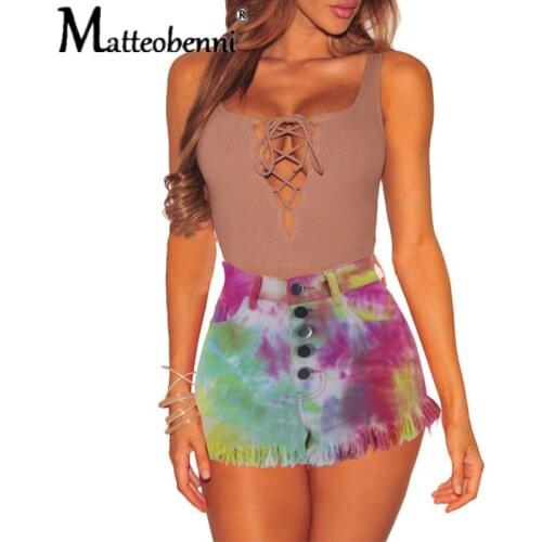 Tie Dye Print Denim Shorts Women High Waist With Tassel 2020 Casual Streetwear Elastic Button Bottoms Sexy Skinny Jean Shorts