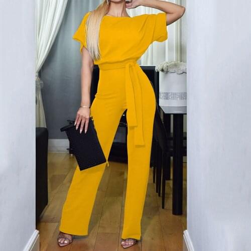 Office Ladies Elegant Jumpsuit Plus Size Loose Short Sleeve Wide Leg Long Casual Streetwear Womens Overalls High Waist Tunic