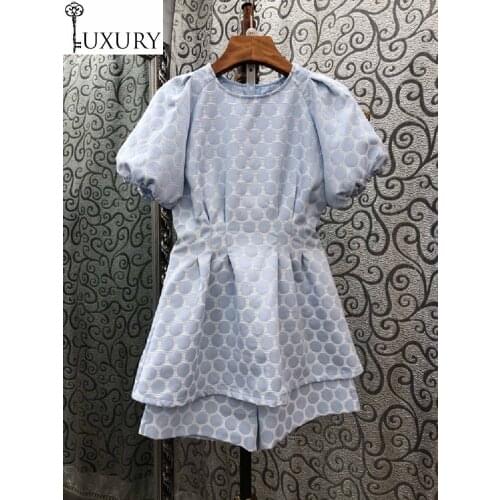 2 2020 Autumn Fashion Piece Women Polka Dot Sleeve Vintage Long Tops+Blue Black Print Short Set Casual Tracksuit