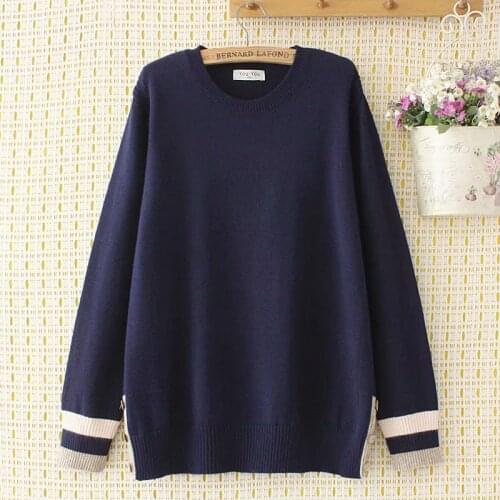 Plus size O neck knitted women loose sweaters 2021 new winter casual ladies knitted navy sky blue khaki sweater female pullovers