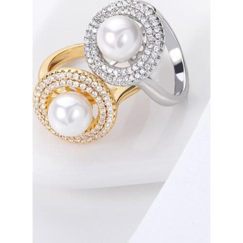 Women Simple Exquisite Luxury Zircon Natural Pearl Couple Ring Copper Jewelry Women Wholesale Fashion Gift Aesthetic Gold Rings