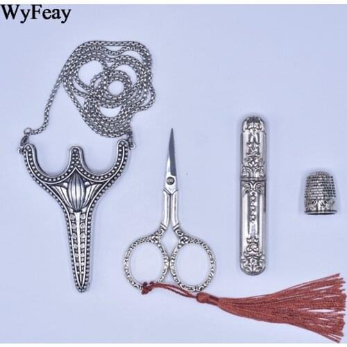 1Set Retro Zakka Vintage Scissors + Needle Storage Tube + Thimble Embroidery Tailor Scissors Zakka Needlework Sewing Cutting Diy