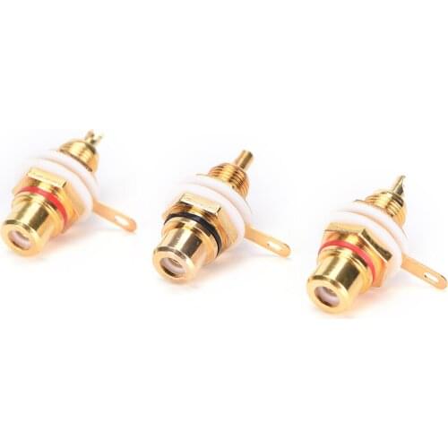 10pcs RCA Female Jack Plated Rca Connector Gold Panel Mount Chassis Audio Socket Plug Bulkhead White Cycle with Nut Solder Cup