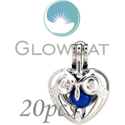 20x KK808 Silver Animal Owl in Heart Beads Cage Jewelry Making Perfume Diffuser Aroma Oyster Pearl Cage Locket Pendant