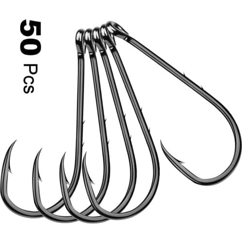 50pcs/lot 50PCS Baitholder Fishing Hook 4 Colors Barbed Offset Narrow Bait Hook Double Barb Hook High Carbon Steel Fishin