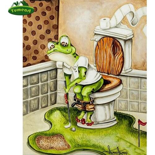 5D DIY Diamond Painting Frog on Toilet Full Drill Rhinestone Cross Stitch Kits Handmade Embroidery Mosaic Pattern Hobbies Crafts