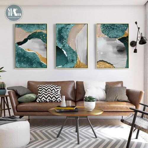 Watercolor abstract Green Gold foil Canvas Art Paintings For Living Room Bedroom Porch Posters And Prints Wall Poster Decor