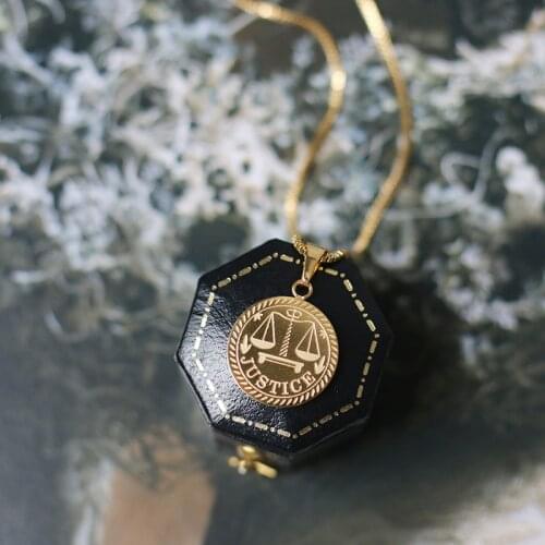 Amaiyllis 14k Gold Coin Libra Necklace Wheat Ear Gold Coin Chain Clavicle Libra Balance Necklace For Fair Peace Jewelry