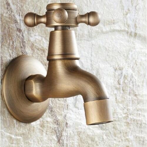 Antique Brass Wall Mounted Cross Handles Bathroom Sink Basin Mop Taps Faucet ana019