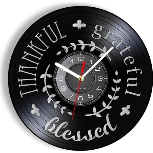 Gratitude Retro VInyl Wall Clcok Thankful Grateful Blessed Laser Etched LP Wall Clock Devout Disciple Gift Home Interior Decor